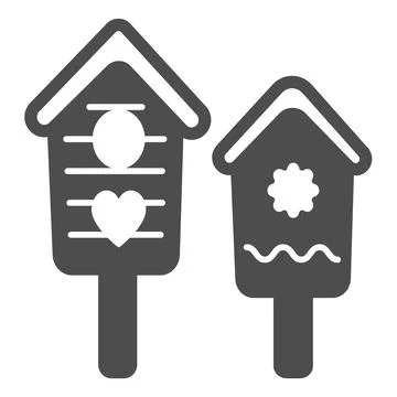 Two nesting boxes, bird houses with cute deco solid icon, gardening concept Stock Illustration