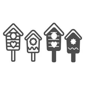Two nesting boxes, bird houses with cute deco line and solid icon, gardening イラスト素材