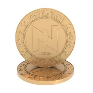 Two Netterium crypto coin smooth surface netr Stock Illustration