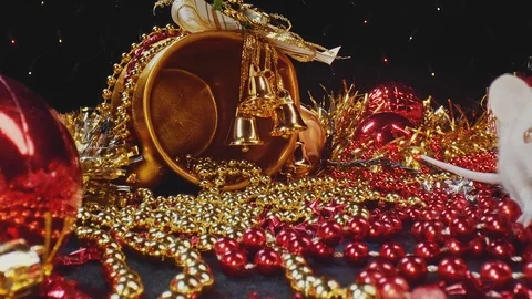 Two nice small white and grey rats are moving along New Year decorations. Stock Footage 116992225