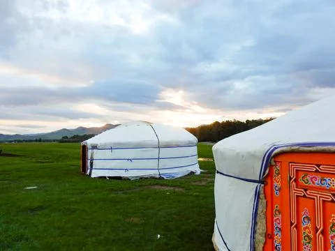 Two nomadic gers in Mongolia 写真素材