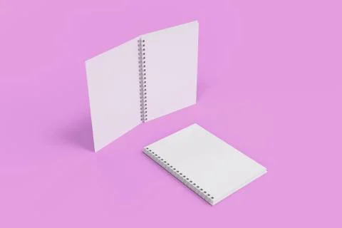 Two notebooks with spiral bound on violet background Stock Illustration