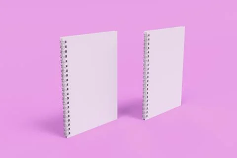 Two notebooks with spiral bound on violet background Stock Illustration