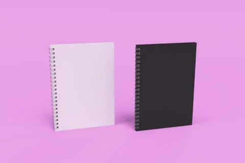 Two notebooks with spiral bound on violet background Stock Illustration