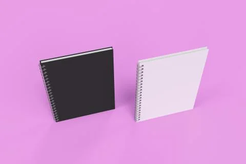 Two notebooks with spiral bound on violet background Stock Illustration