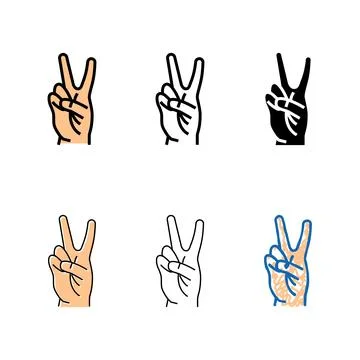 Two number hand gesture color icon designs vector Stock Illustration