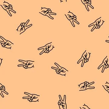 Two number hand gesture vector seamless pattern Stockillustratie