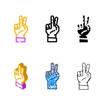 Two number hand multipack gesture color icon vector Stock Illustration