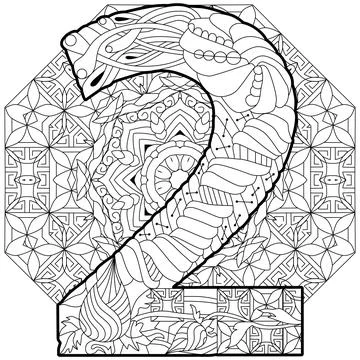 Two number on mandala Isolated zentangle illustration for coloring Stock Illustration
