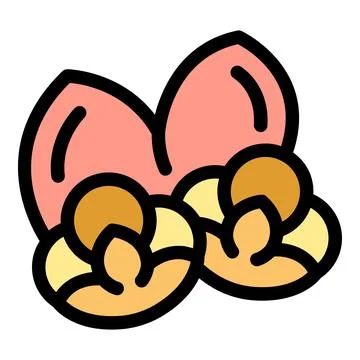 Two nuts emerging from shell with pink leaves showing healthy food Stock Illustration