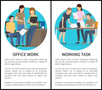 Two Office Work and Working Task Bright Cards Illustrazione stock