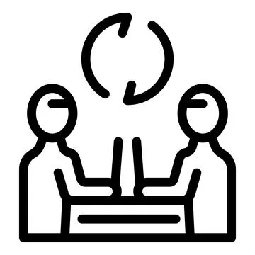 Two office workers are collaborating on a project, with rotating circular arr 스톡 일러스트