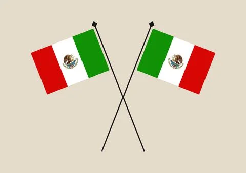 Two official flags of Mexico crossed in a symbolic vector illustration, rep.. Stock Illustration