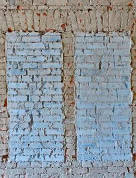 two old brickwall closed windows Stock Photos