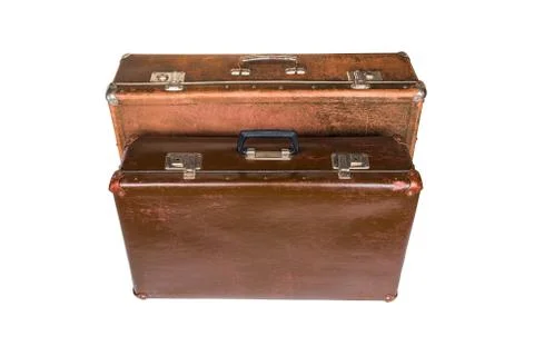 Two old brown soviet fiber suitcases isolated on white background Фото