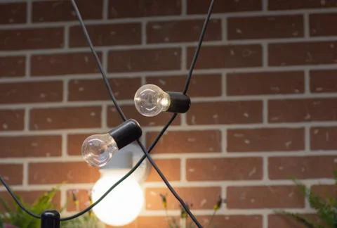 Two old bulb hanging from the ceiling close-up 写真素材