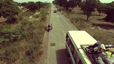 Two old busses on the road Stock Footage 80796695
