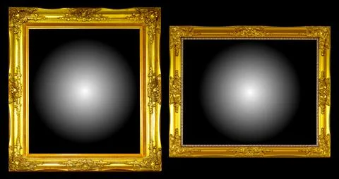 Two old gold frames isolated on black background, Antique objects Illustrazione stock