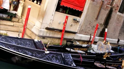 Two old  gondolas in the small canal of Venice Stock Footage 43010492