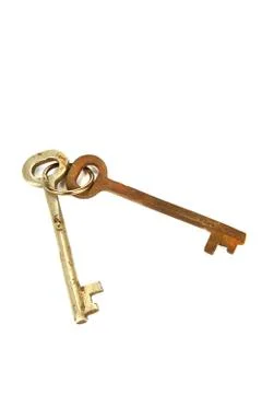 Two old keys isolated on white background. Stock Photos