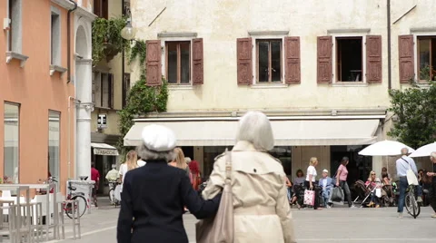 Two Old Ladies Walking Along the Streets of Europe Stock Footage 60644838