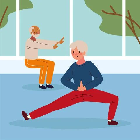 Two old men doing exercise Stock Illustration