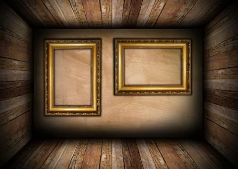Two old painting frames on interior Illustrazione stock