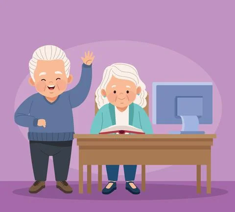 Two old persons studing Stock Illustration