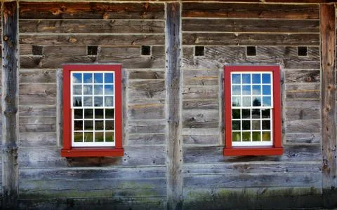 Two old red windows Stock Photos