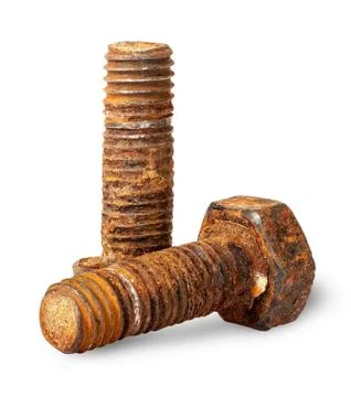 Two old rusty bolts of each other Stock Photos
