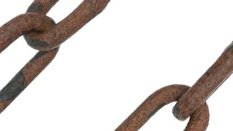 Two old rusty chains move towards each other along the digonal of the white Stock Footage 149508694