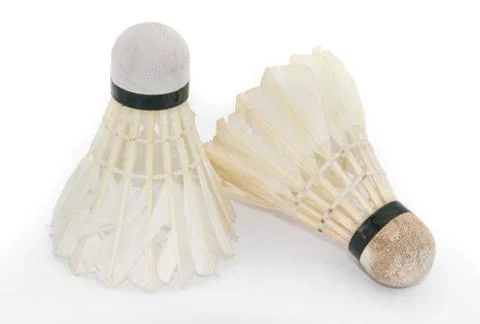 Two old shuttlecocks for badminton on a white background Stock Photos