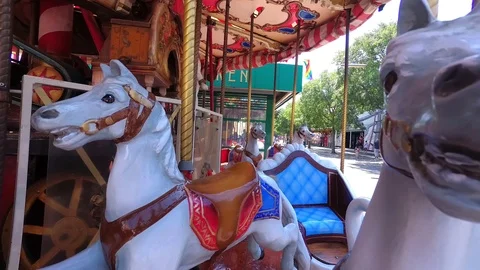 Two old white horses on carousel in Prater, Vienna Stock Footage 110887625