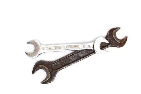 Two old wrenches on a white background Stock Photos