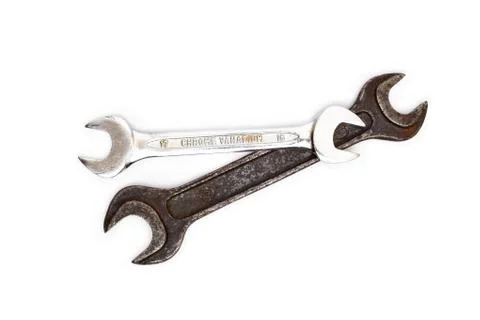 Two old wrenches on a white background Stock Photos