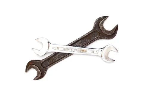 Two old wrenches on a white background Stock Photos