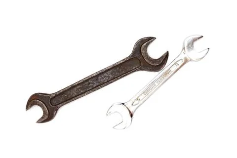 Two old wrenches on a white background Stock Photos