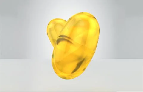 Two omega capsules, top view.Omega 3 acid, yellow gelatin capsule 3d rendering Stock Illustration
