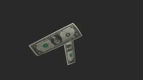 Two one dollar bills flying in the wind - money animation on gray background Stock Footage 314128243