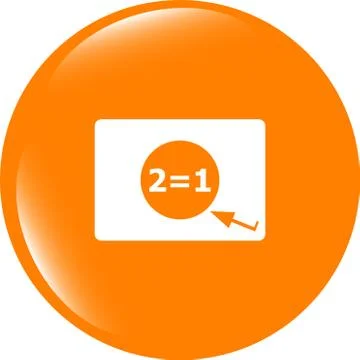 Two for one sign icon. Take two pay for one sale web button. 2 equals 1 Stock Illustration