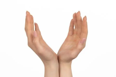 Two Open Cupped Hands Isolated on White Background Stock Photos