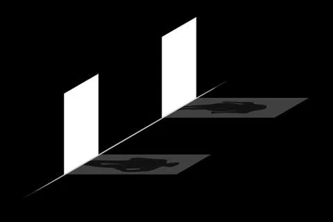 Two open door with shadow of men and women at night, vector illustration Stock Illustration