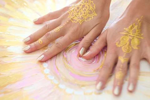 Two open empty mehndi hands. Close-up. Stock Photos