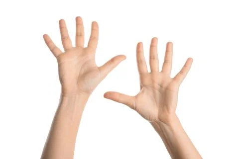 Two open human hands showing palms isolated on white Stock Photos