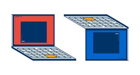 Two open laptops placed side by side 2D doodle objects set Illustrazione stock