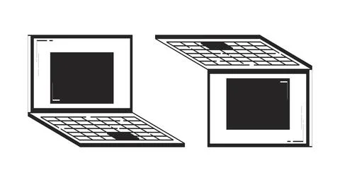 Two open laptops placed side by side doodle linear objects set Illustrazione stock