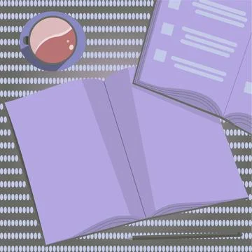 Two Open Work Books On A Table. Flat View Of Table With Notebooks, Pencil And Illustrazione stock