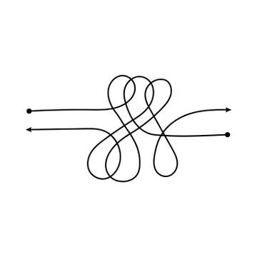 Two opposite directions tangled black arrow lines vector illustration isolated. Illustrazione stock