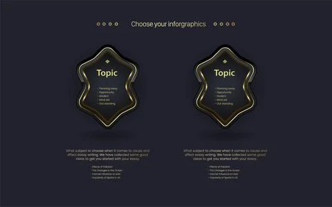 TWO Options banner steps in Luxury dark buttons with golden stoke on dark ba Stock Illustration