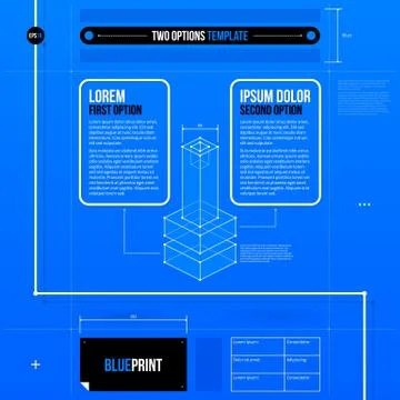 Two options layout in blueprint style with abstract isometric object. EPS10 イラスト素材